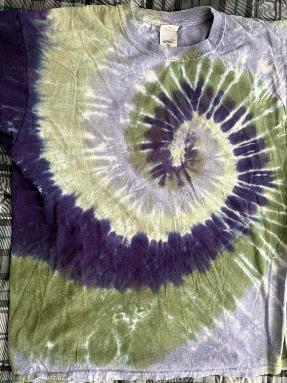 Purple & Green Spiral Tie-Dye T-Shirt | Men’s XL | Festival Hippie Vintage Style